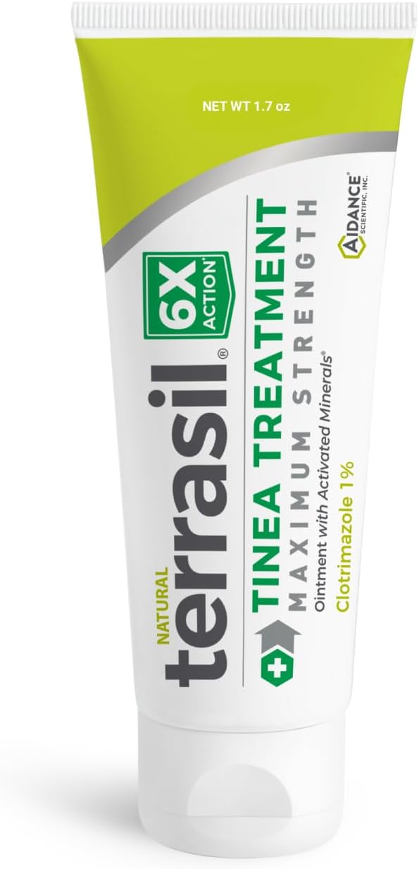 terrasil Tinea Versicolor Treatment Cream Max Strength, Antifungal Tinea Cream, Clinically Proven 1% Clotrimazole, Treats Most Ringworm & Fungal Infections, Soothing Relief of Itchy Dry Skin (1.7oz)