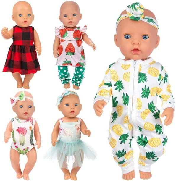 ﻿Ecore Fun 5 Sets Baby Doll Clothes for 14-18 Inch Dolls, Tatal 10 Pcs Dresses Outfits Pjs for 43cm New Born Baby Dolls, 15 Inch Dolls, American 18 Inch Dolls