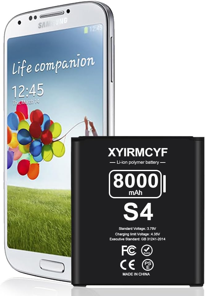 Galaxy S4 Battery (2024 New Upgrade), 8000mAh High Capacity Battery for Galaxy S4 AT&T I337, Verizon I545, Sprint L720, T- Mobile M919, R970, I9500, I9505