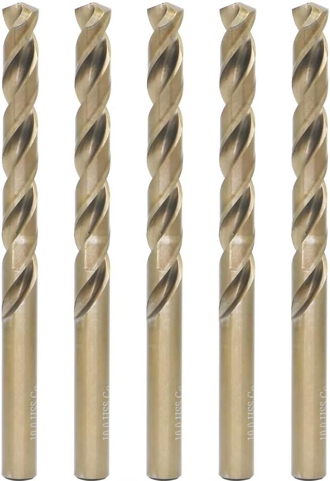 Metric Cobalt Drill Bits 10mm 5PCS, M35 high Speed Steel, high Hardness Straight Shank Drill, Mechanical or Hand Drill for Drilling, Suitable for Stainless Steel, Iron, Copper and Aluminum.