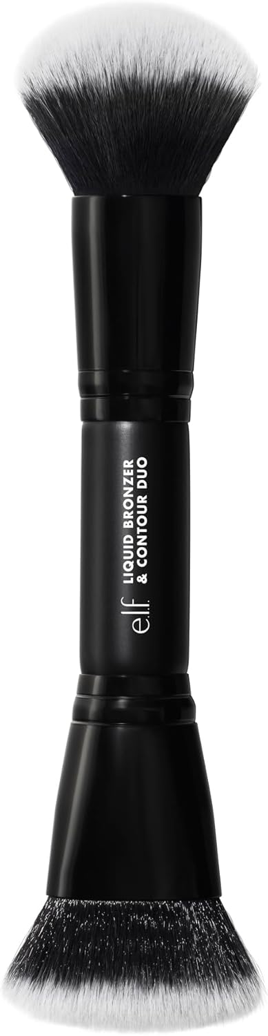e.l.f. Camo Liquid Bronzer & Contour Duo Brush, Dual-Ended Face Makeup Brush, For a Sun-Kissed, Sculpted Complexion, Synthetic Bristles, Vegan & Cruelty-Free