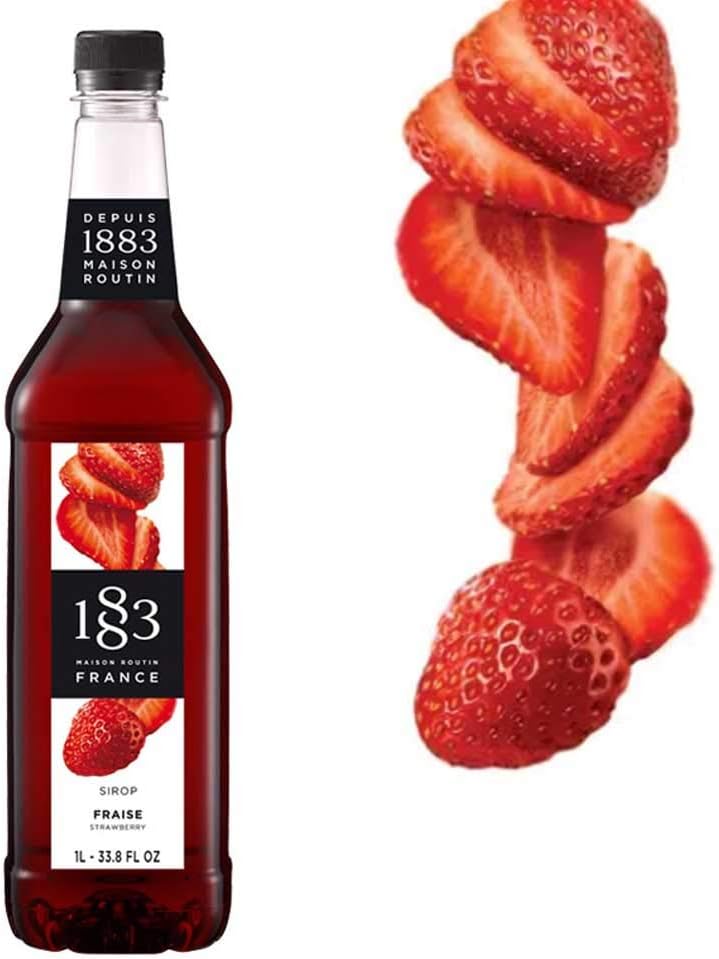 1883 Maison Routin Strawberry Syrup Perfect for Coffees, Cocktails & Smoothies - Vegan-Friendly, Allergen-Free, No Preservatives - 1L PET Bottle