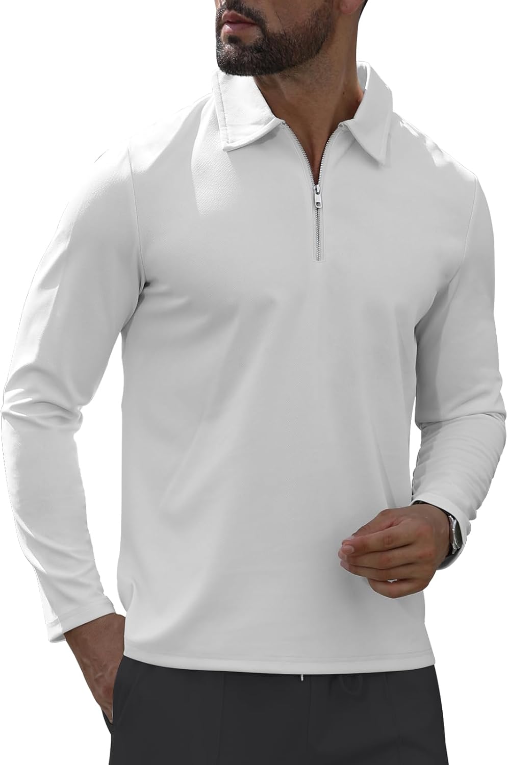 MLANM Men's Polo Shirt 1/4 Zip Long Sleeve Golf Tennis Shirts Quick Dry Sport Casual Tops S-XXL