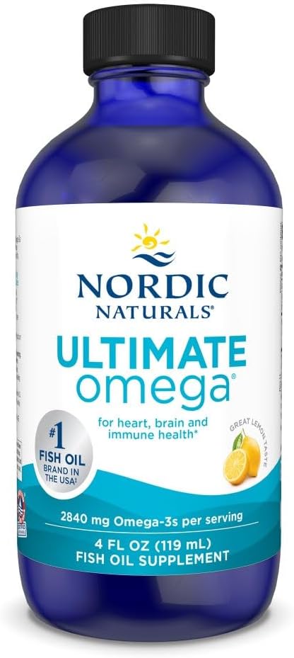 Nordic Naturals Ultimate Omega Liquid, Lemon Flavor - 4 oz - 2840 mg Omega-3 - High-Potency Omega-3 Fish Oil Supplement with EPA & DHA - Promotes Brain & Heart Health - Non-GMO - 24 Servings