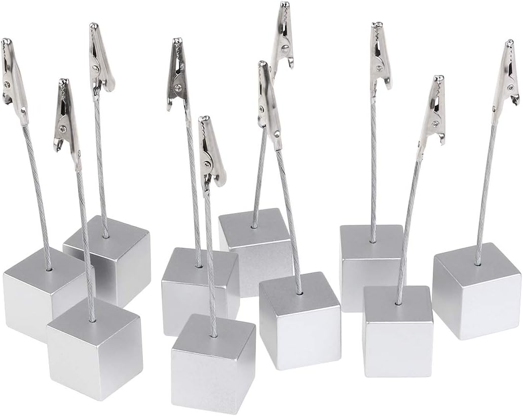 NUOLUX 10pcs Memo Clip Holder Stand with Alligator Clasp for Pictures Card Paper Note Clip (Silver)