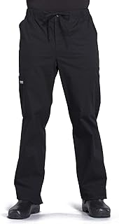 Cherokee Men's Scrub Pants Tapered Leg with Elastic Waistband Zip Fly Front and 5 Pockets WW190