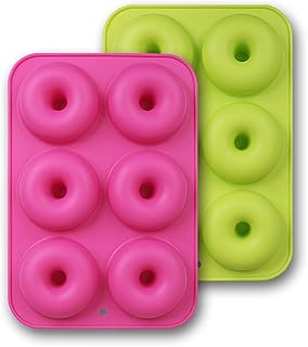 homEdge Silicone Donut Molds, 2-Pack of Non-Stick Food Grade Silicone Pans for Doughnut Baking – Green and Pink