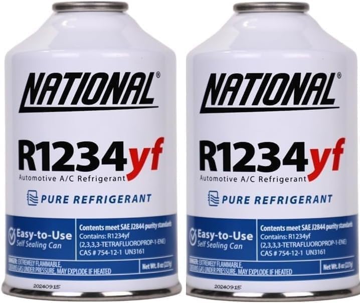 National R1234YF Refrigerant Automotive Replacement for MVAC | 8oz Can with self Sealing Valve for AC Recharging (2 Cans)