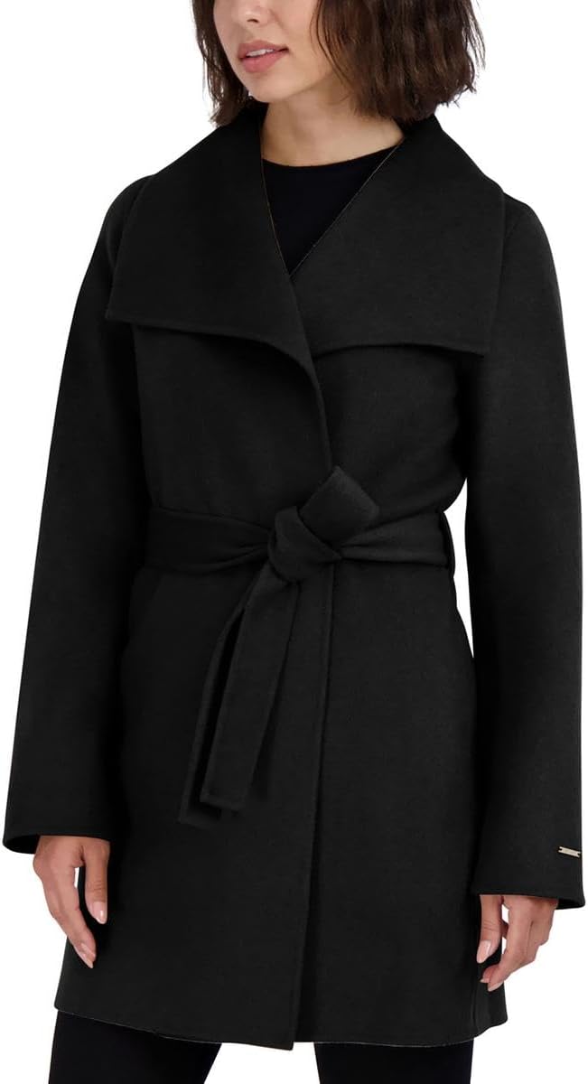 TAHARI Women's Peacoat Wool Blend Lapel Collar Trench Coat