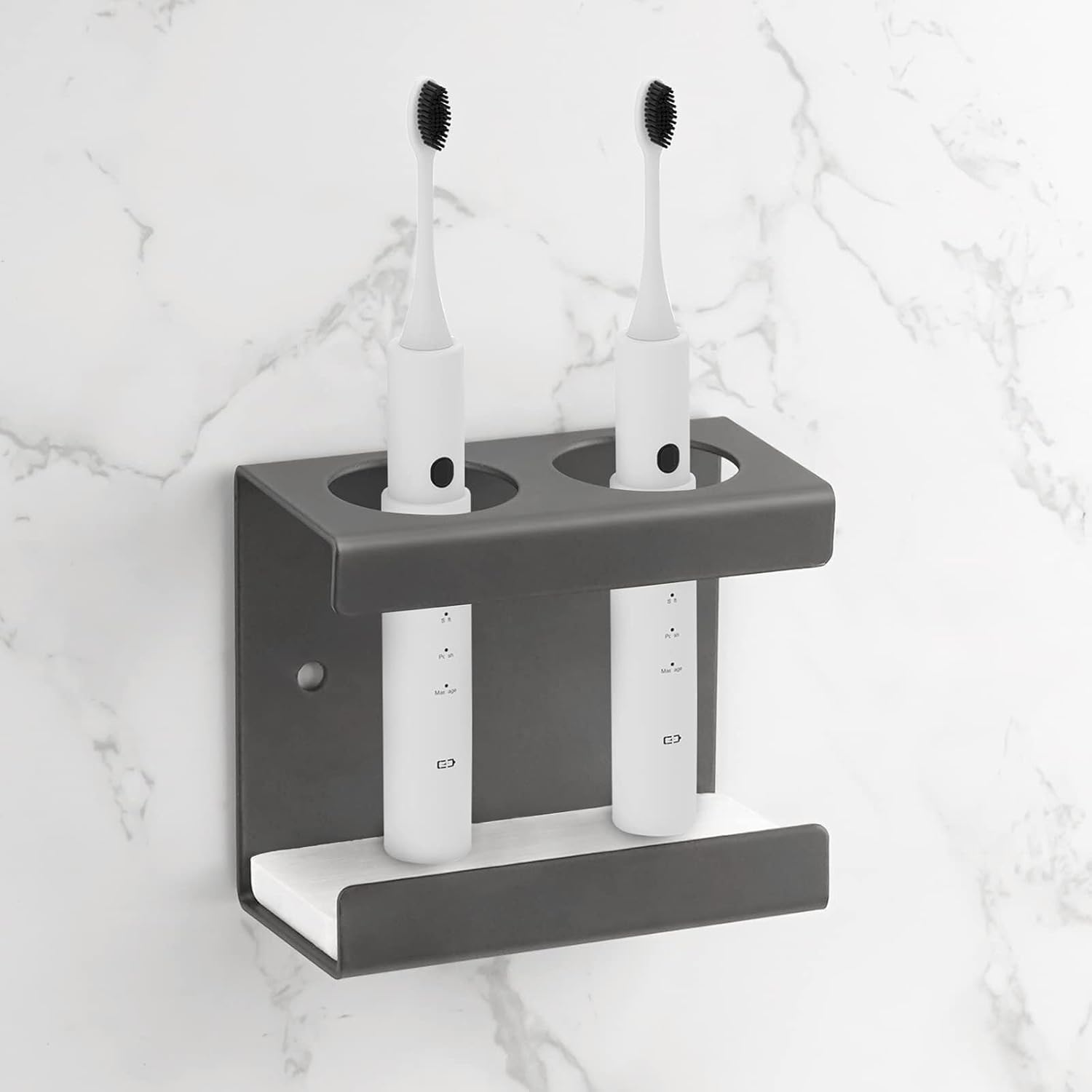 Wall Mounted Electric Toothbrush Holder, 4 Slots Toothbrush Stand with Diatomite Dish, Compatible with AquaSonic Black Series, Kingheroes Sonic, Oral-B (White)(2 Slots-grey)