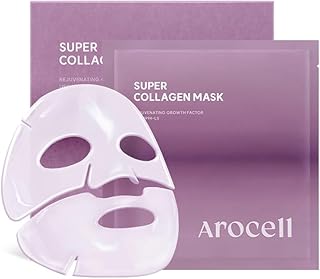 AROCELL Super Collagen Mask 4 Facial Sheet Dual Matrix Hydrogel Masks with Low Molecular Weight Collagen for Elasticity Hydrating Anti-Aging Cooling Korean Skincare, 43g x 4ea