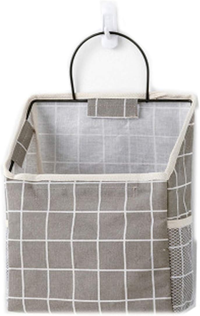 Wall Hanging Storage Bag, Waterproof Over The Door Closet Organizer Hanging Pocket Organizer for Bedroom, Bathroom, Linen Cotton (Grey Grid)