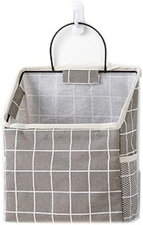 Wall Hanging Storage Bag, Waterproof Over The Door Closet Organizer Hanging Pocket Organizer for Bedroom, Bathroom, Linen Cotton (Grey Grid)