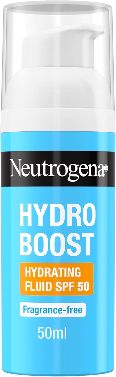 Neutrogena Hydro Boost Hydrating Face Fluid SPF 50, with Hyaluronic Acid, Pro-Vitamin B5 and Niacinamide, Broad Spectrum for Dry Skin, 50ml