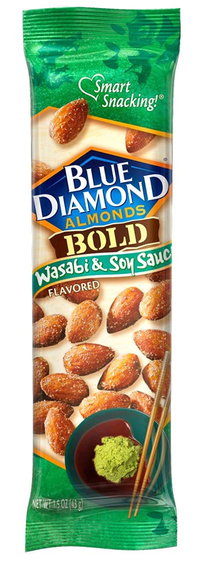 Blue Diamond Almonds, Bold Wasabi & Soy Flavored Snack Nuts, Single Serve Bags (1.5 Oz. Tubes, Pack of 12)