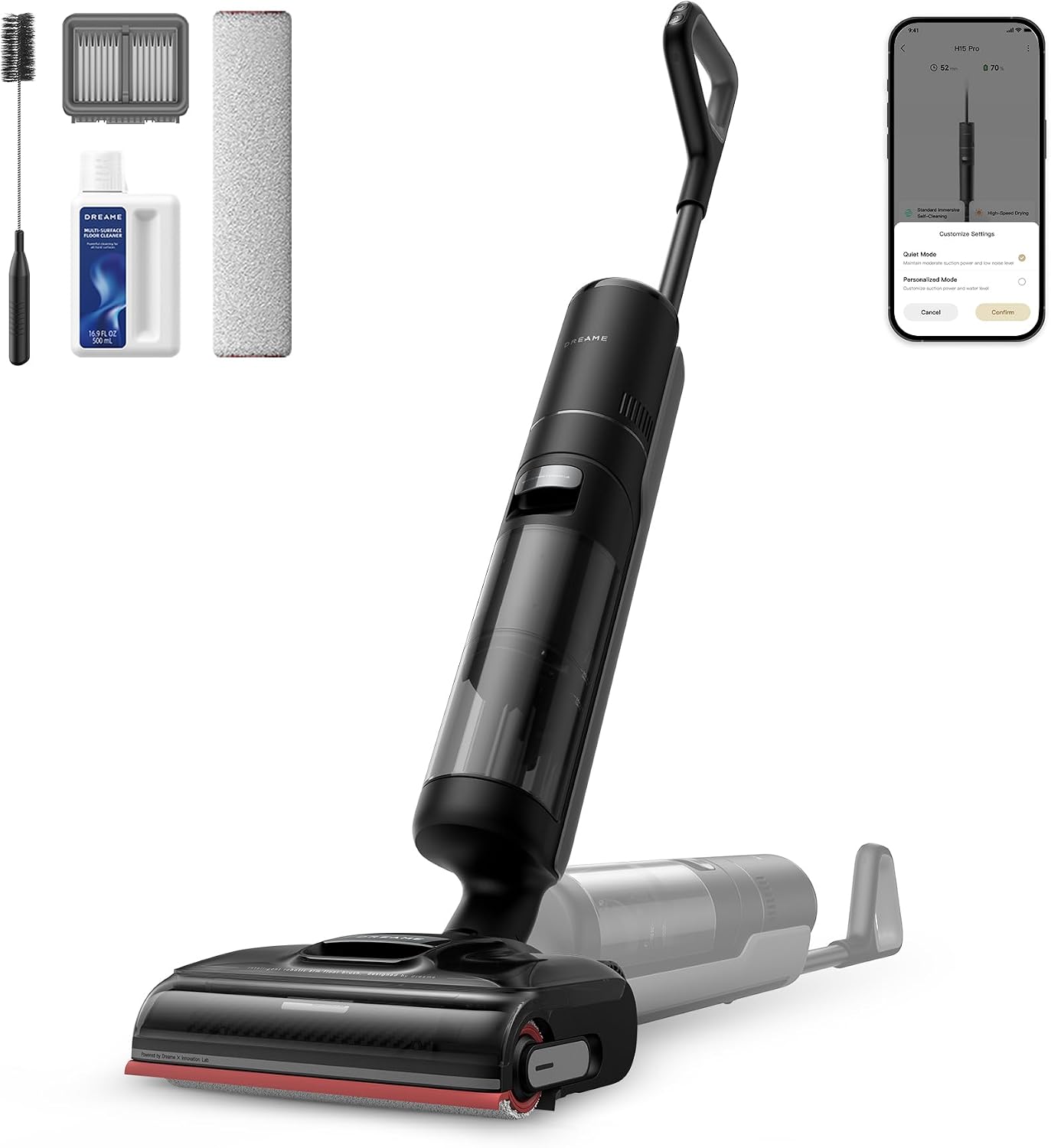 dreame H15 Pro Wet and Dry Vacuum, GapFree AI DescendReach Robotic Arm, Triple Edge Coverage, 21,000Pa Suction, 0 Tangle, Immersive 100°C Brush Wash, 5 min 90°C Drying, 180° Lie-Flat, App Control