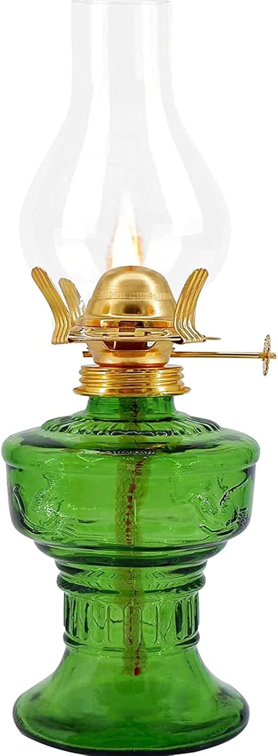 33cm Glass Kerosene Lamp Oil Lamp Glass Classic Retro Home Decoration Lamp Wedding Festival Decoration Oil Lamp Large Capacity (Green, One Size)