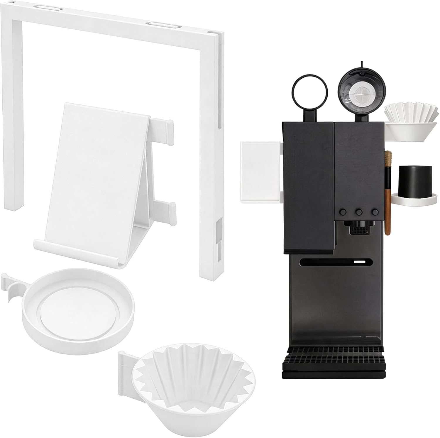 Coffee Organizer Compatible with xBloom Grinder, Modular Accessory Holder, Multi Function Mount Rack for Home Coffee Bar and Workstation Storage (White Left Hand)