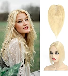 Hair Toppers for Women Real Human Hair for Women with Thinning Hair Human Hair Toppers Wiglets Hairpieces for Thinning Hair Wig (Lightest Blonde)