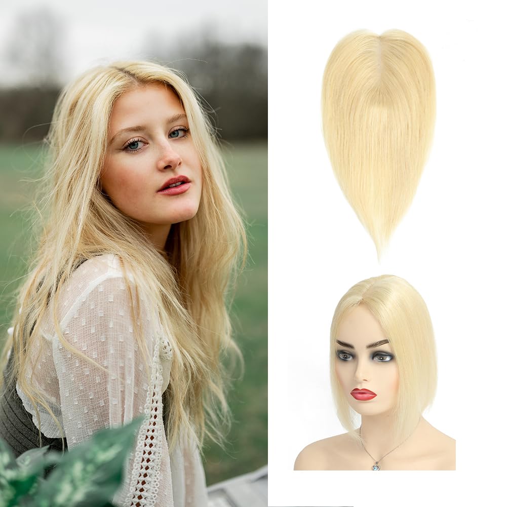 Hair Toppers for Women Real Human Hair for Women with Thinning Hair Human Hair Toppers Wiglets Hairpieces for Thinning Hair Wig (Lightest Blonde)