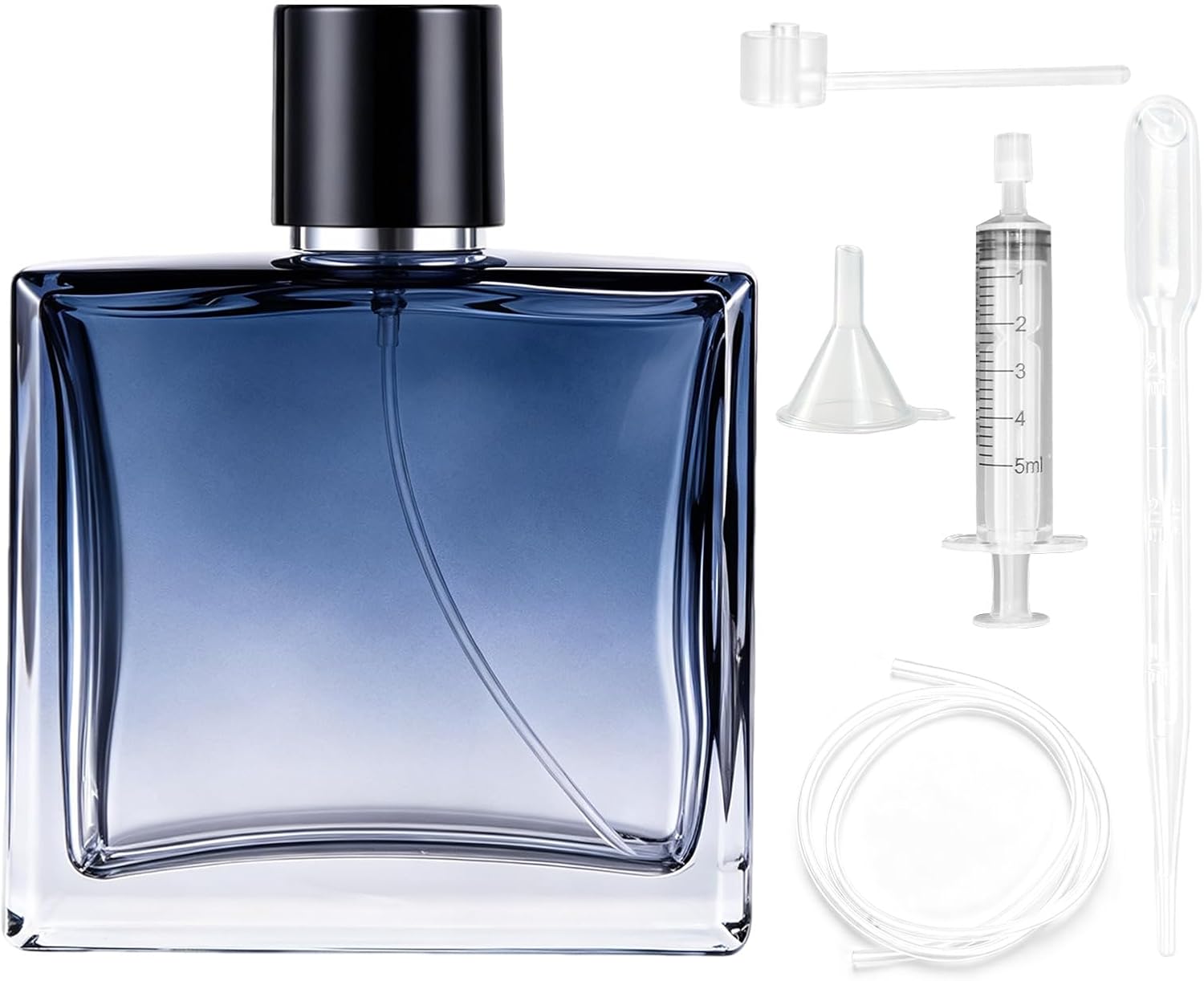 Perfume Atomiser 100ml, Refillable Gradient Blue Glass Spray Bottle, Empty Scent Bottle With Funnel And Filling Tools For Travel