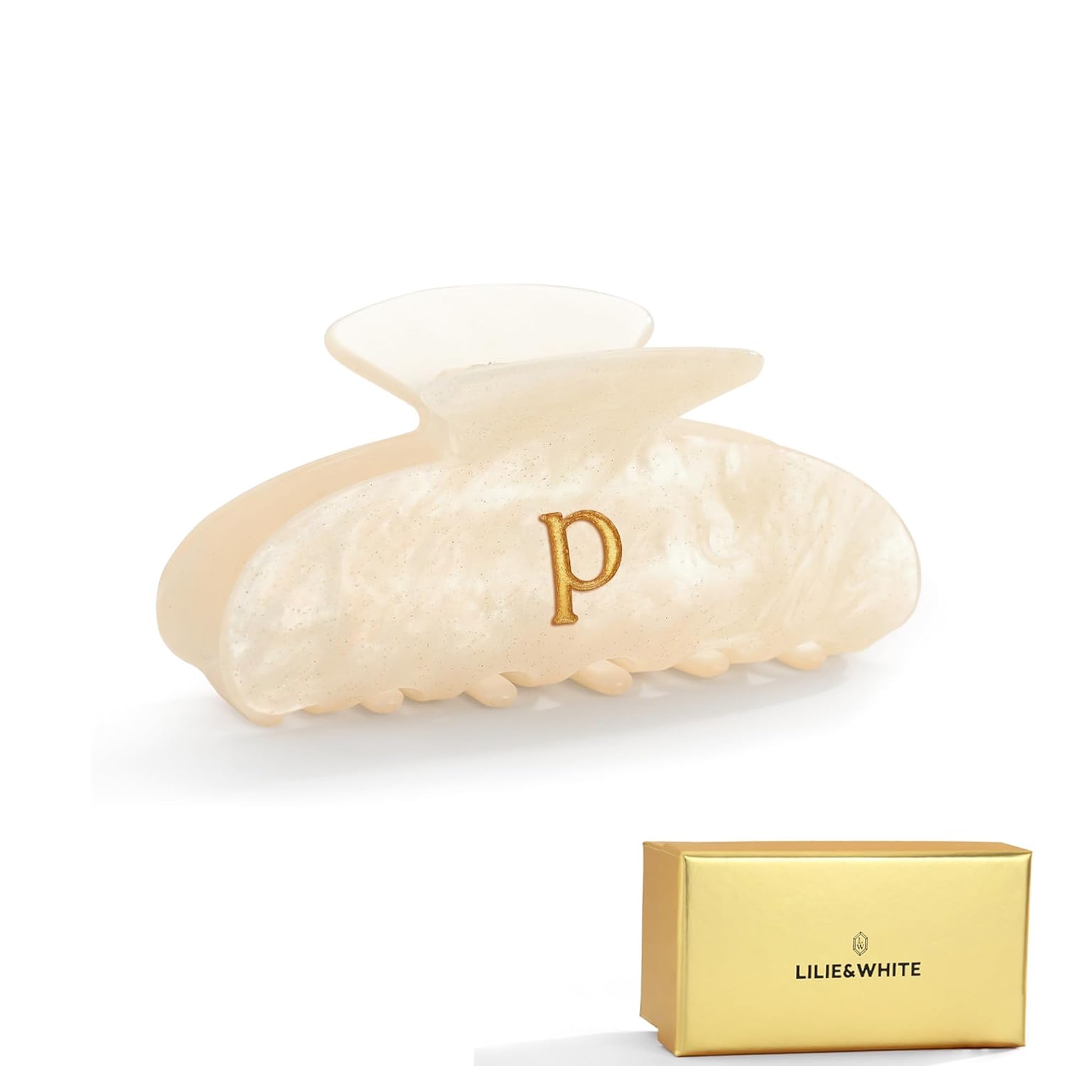 LILIE&WHITE Acrylic Letter Hair Clips For Women Stylish P Monogram Hair Claw Alphabet Hair Clip Fashion Glitter Claw Clip Elegant And Durable Hair Accessory Large Hair Clips P