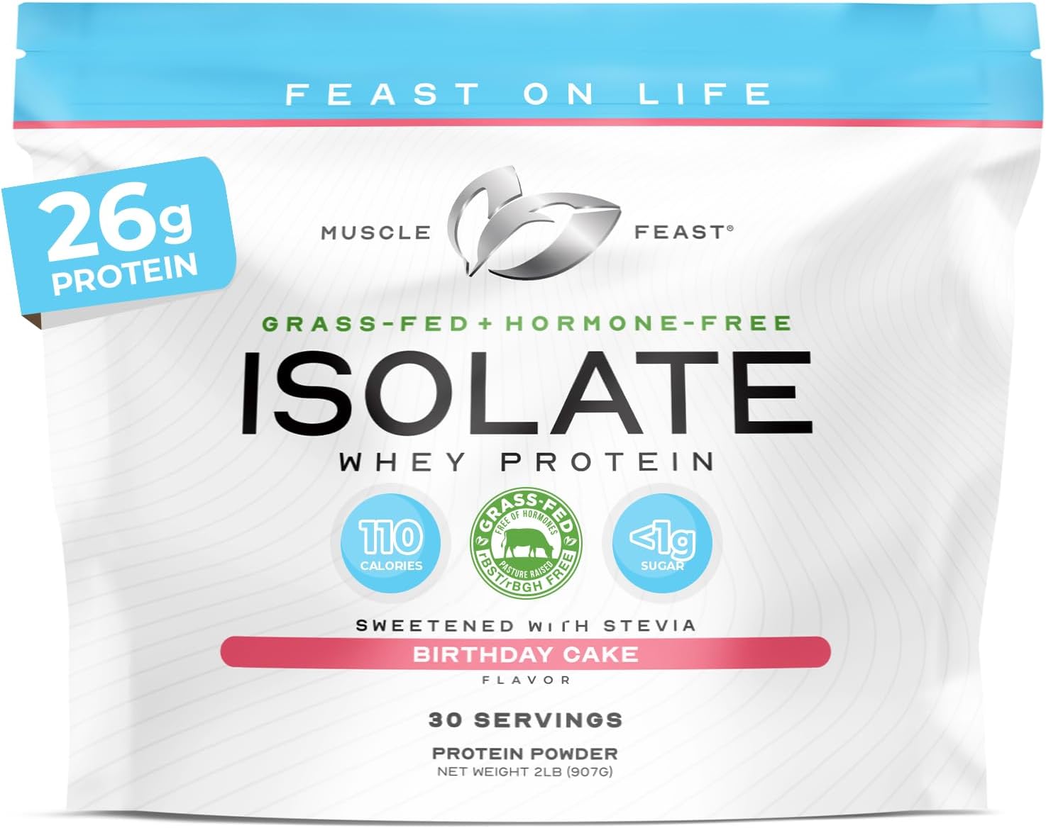 Muscle Feast Grass-Fed Whey Protein Isolate Powder, Birthday Cake (2lb)