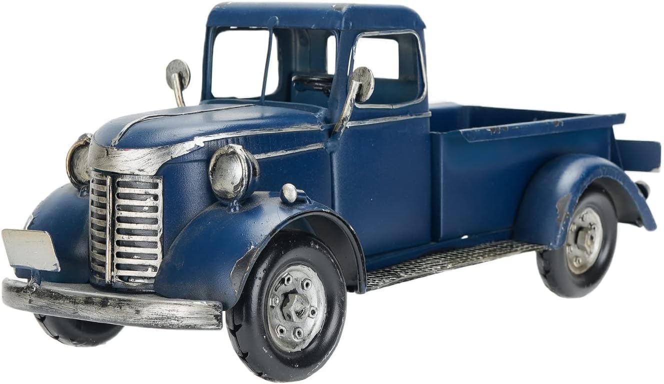 SOFFEE DESIGN 12in Collectible-Vehicles Classic Truck, Pick-up Model Iron Decorations, Collectible Figurine Desktop Car Wine Holder for Home Decor, Dark Blue