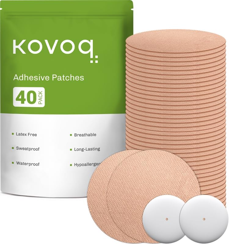 40-Pack Libre 2 & Lingo Sensor Covers, Kovoq Freestyle Libre 2 Sensor Waterproof Patches, 2 Hard Covers for Reliable Protection Against Bumps and Scratches, Breathable and Hypoallergenic (TAN)