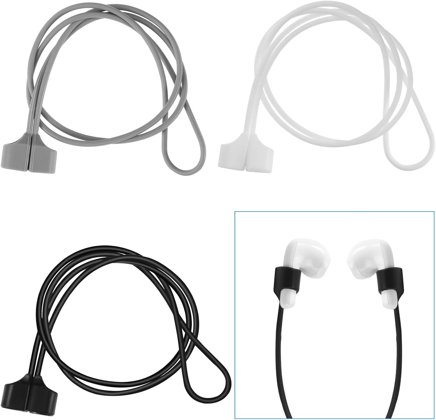 eROOSY 3PCS Silicone Airpods Strap, Magnetic Earbuds Strap, Neck Rope for Wireless Earphone Accessories, Soft Silicone Anti-Lost Straps Compatible with AirPods Pro/3/2/1