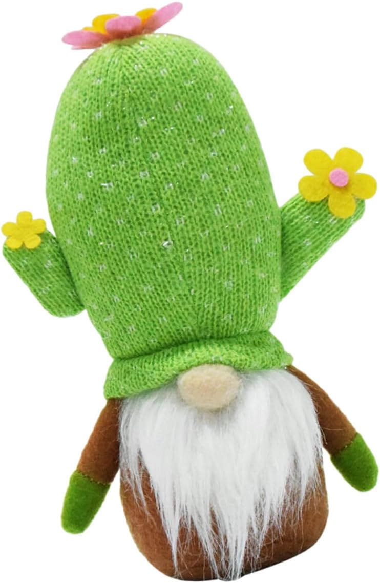 jojofuny Faceless Plush Gnome Doll with Cactus Design Small Portable Tiered Tray Decor for Farmhouse Office Cafe Unique Summer Plant Figurine Centerpiece Accessories