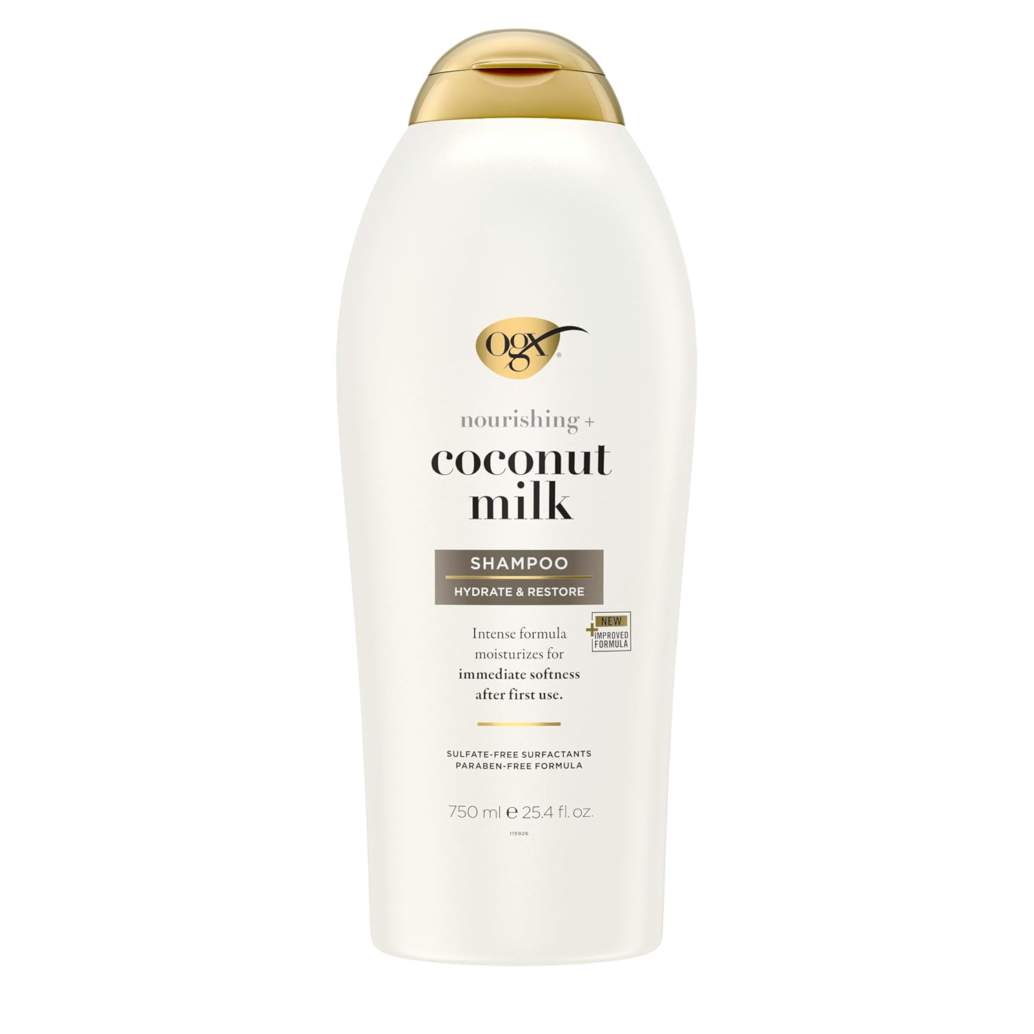OGX Nourishing + Coconut Milk Shampoo, Hydrating & Restoring Shampoo Moisturizes for Soft Hair After the First Use, Paraben-Free, Sulfate-Free Surfactants, 25.4 fl. oz