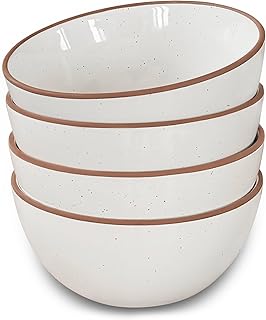 Mora Ceramic Bowls For Kitchen, 28oz - Bowl Set of 4 - For Cereal, Salad, Pasta, Soup, Dessert, Serving etc - Dishwasher, Microwave, and Oven Safe - For Breakfast, Lunch and Dinner - Vanilla White