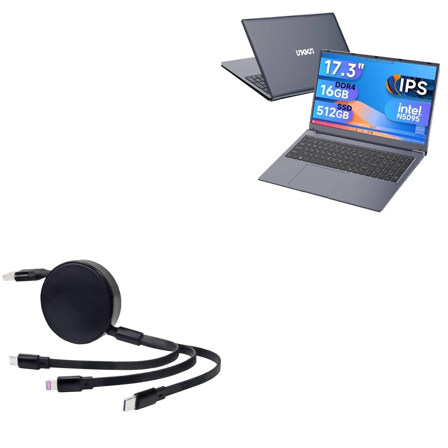 BoxWave Cable Compatible with IJKKJI MTL1561 Windows 11 Laptop (17.3 in) - AllCharge PD miniSync (100W), Retractable High-Speed Charging Portable USB Cable - Jet Black