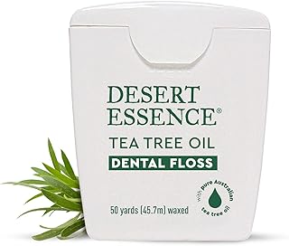 Desert Essence, Tea Tree Dental Floss 50 yd - Gluten Free - Cruelty Free - Naturally Waxed with Bees Wax - No Shred Floss - Tea Tree Oil - Removes Plaque and Build Up, pack of 6