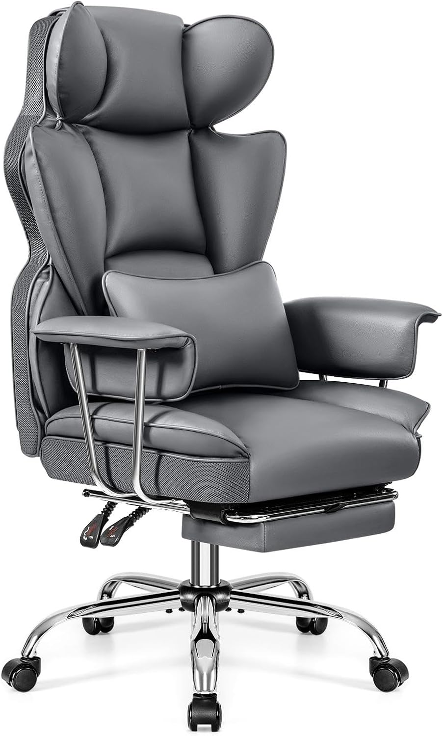 Office Desk Chair, Big and Tall Executive Office Chair with Footrest, Leather Computer Chair, Ergonomic Reclining Chair High Back with Lumbar Support, Large Home Office Chair (Gray)