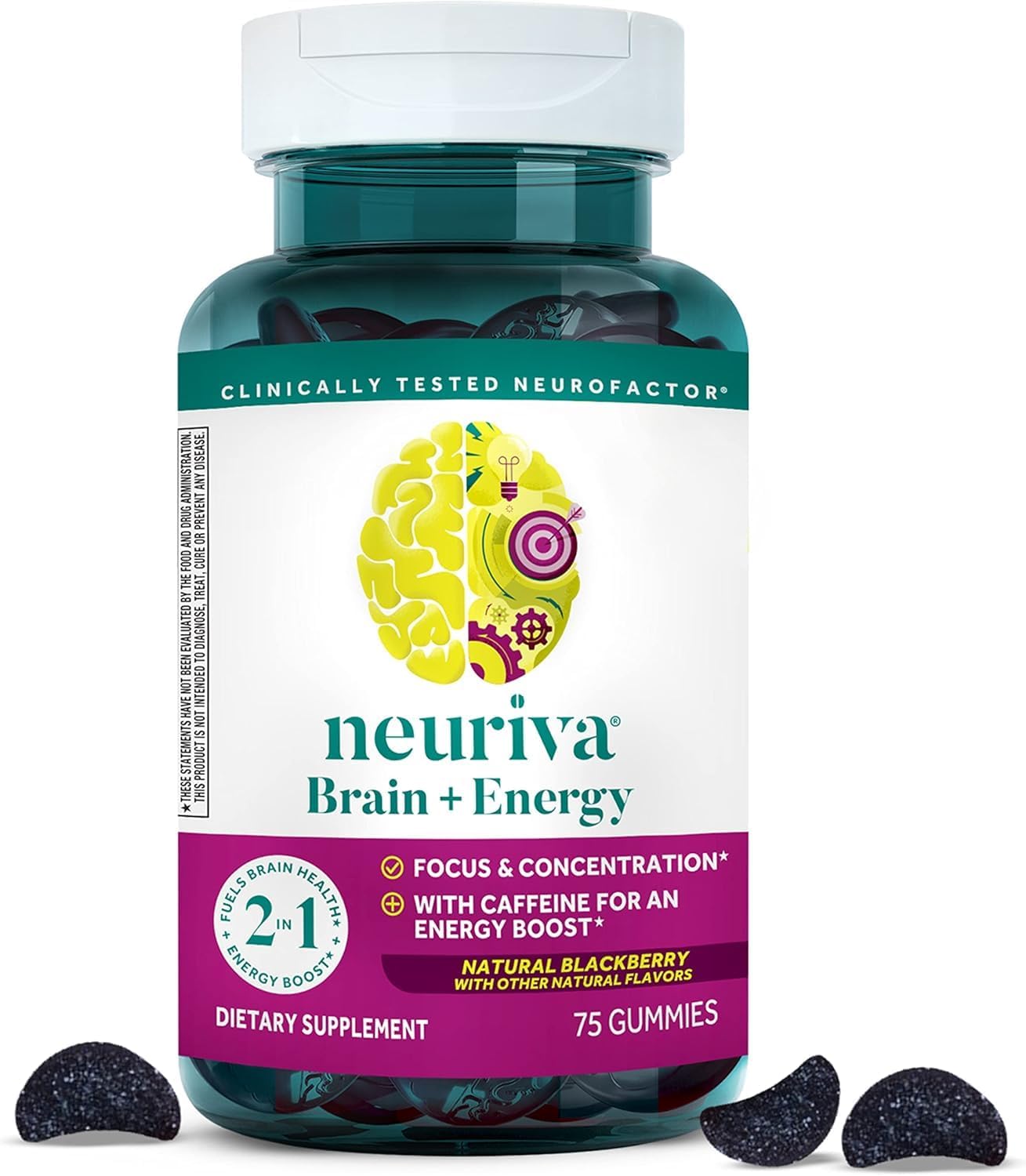 NEURIVA Brain + Energy Supplement - 75 Count Capsules