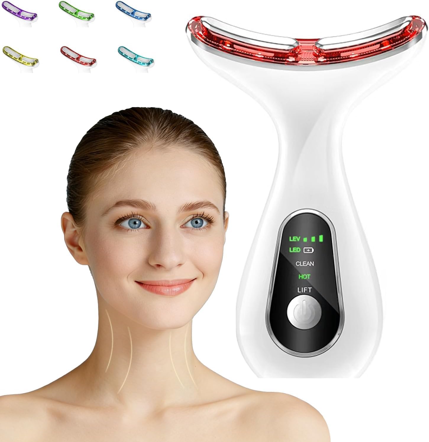 Neck Face Massager, Electric Skin Tightening Machine Neck Lift with 45°C Heat EMS Massage, Seven LED with Vibration,Anti-Aging Eye Massagers for Skin Care