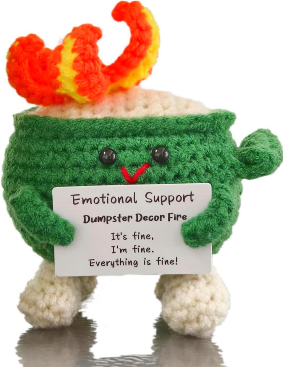 Emotional Support Dumpster Decor Fire, Funny Handmade Crochet Dumpster Knitting Doll, Cute Desk Accessories for Women Office (Green)