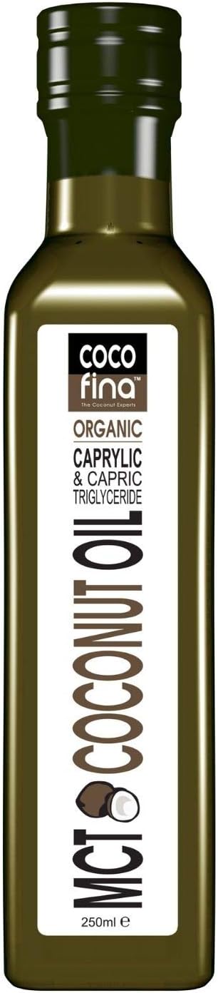 Cocofina Organic MCT Oil C8 C10 Liquid Coconut Oil for Keto Diets & Bulletproof coffee high octane Gluten Free Palm Oil Free GMO Free in Opaque Glass Bottle Kind on Tummy - 250ml