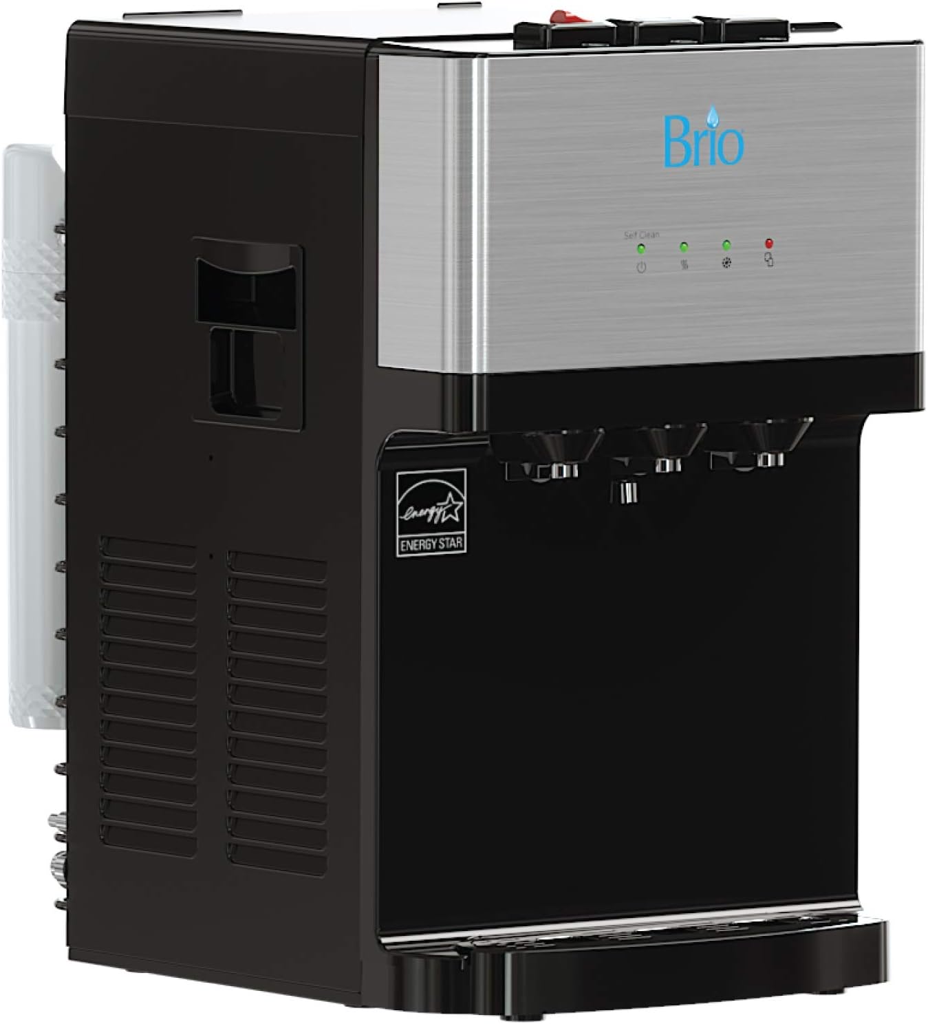 Brio Countertop Self Cleaning Bottleless Water Cooler Dispenser with Filtration - Hot Cold and Room Temperature Water. Free Extra Replacement Filters Included - UL/Energy Star Approved