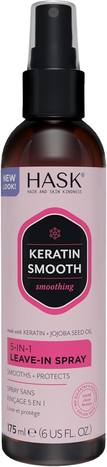 HASK Keratin 5-in-1 Smoothing Leave In Conditioner Spray for all hair types, colour safe, and cruelty-free - 1 175mL Bottle