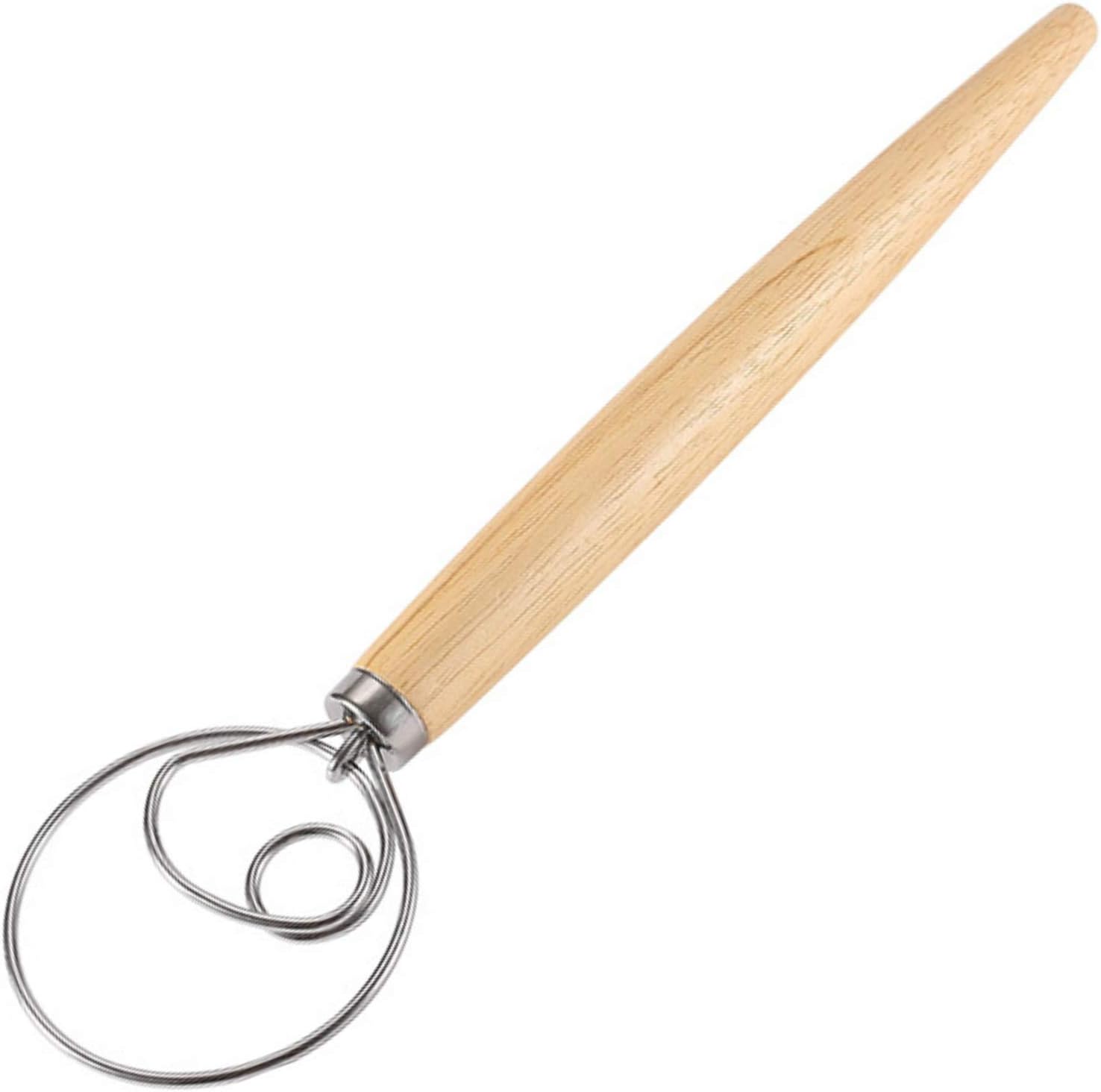 Danish Dough Whisk Stainless Steel Dutch Style Bread Dough Hand Mixer Wooden Handle Kitchen Baking Tools Artisian Blender (1 Piece)