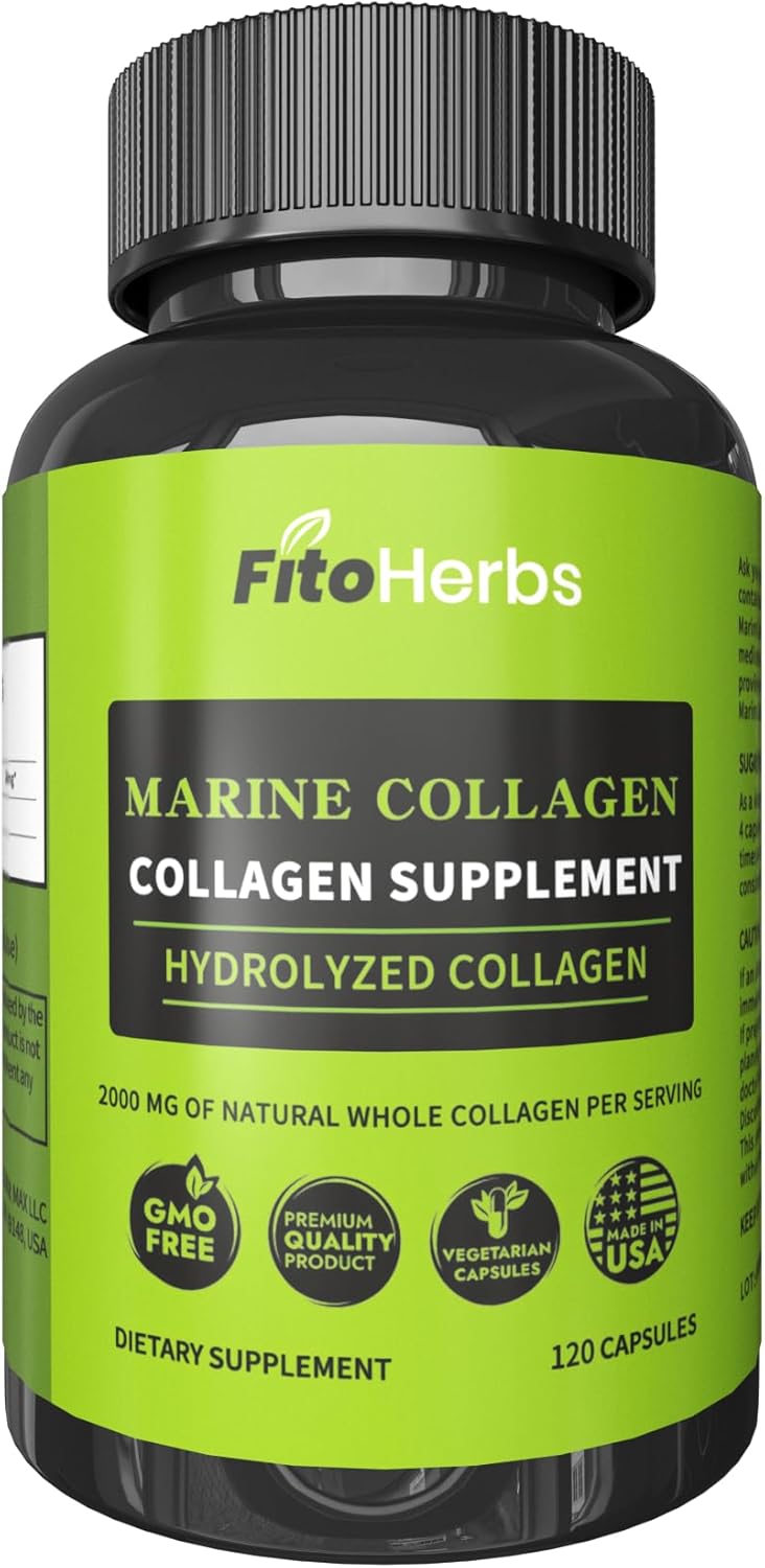 Hydrolyzed Marine Collagen Capsules - 2000mg - Wild-Caught Collagen Marine Capsules - Nails, Hair & Skin Health - Joint & Bone Support - Powerful Dietary Supplements for Women (120 Count)