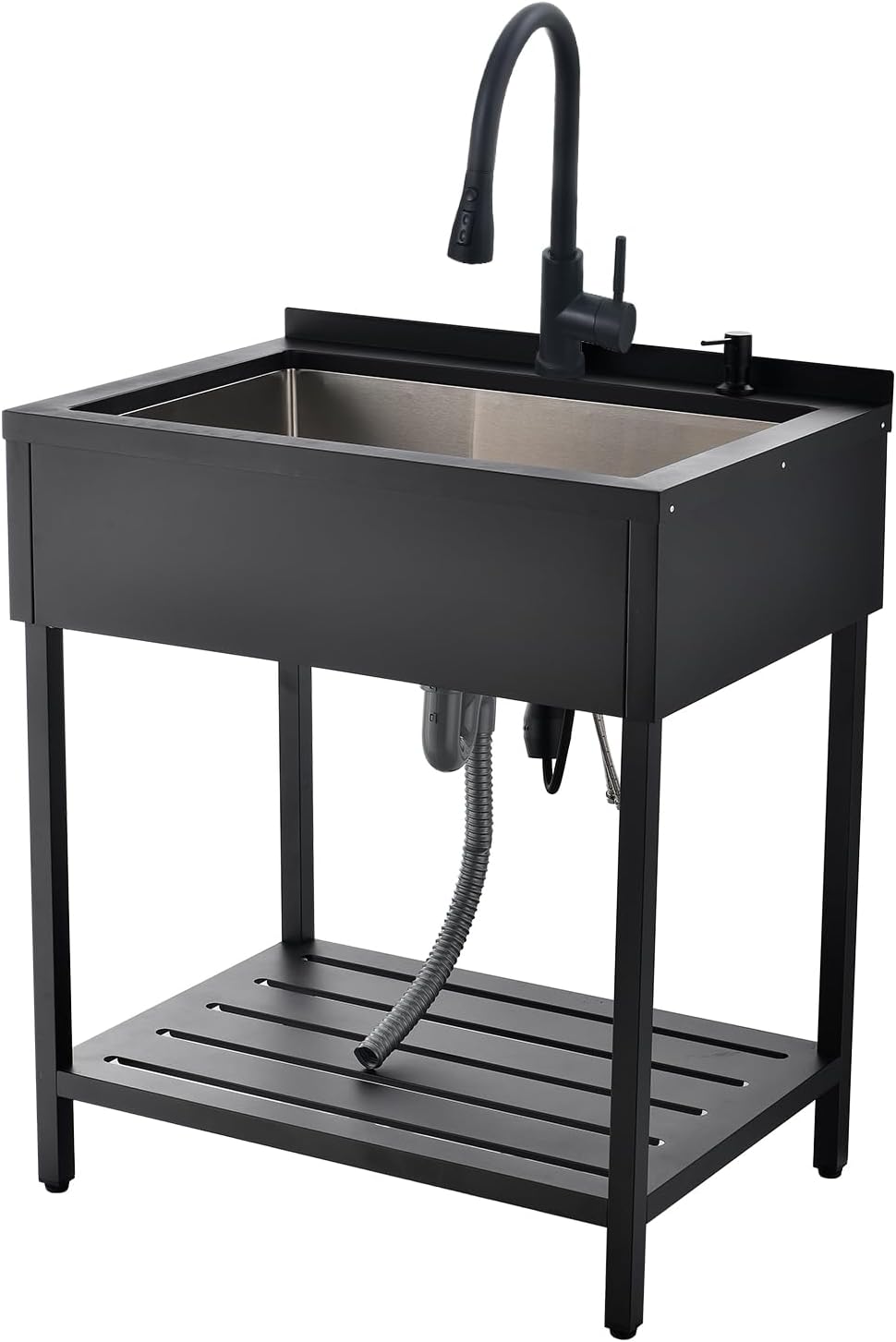 Black Stainless Steel Utility Sink, 30.7"x21.65" x35" Freestanding | Sink with Faucet Large Laundry Utility Sinks 16 Gauge Single Bowl Commericial Sinks for Kitchen Laundry Room Outdoor Garage