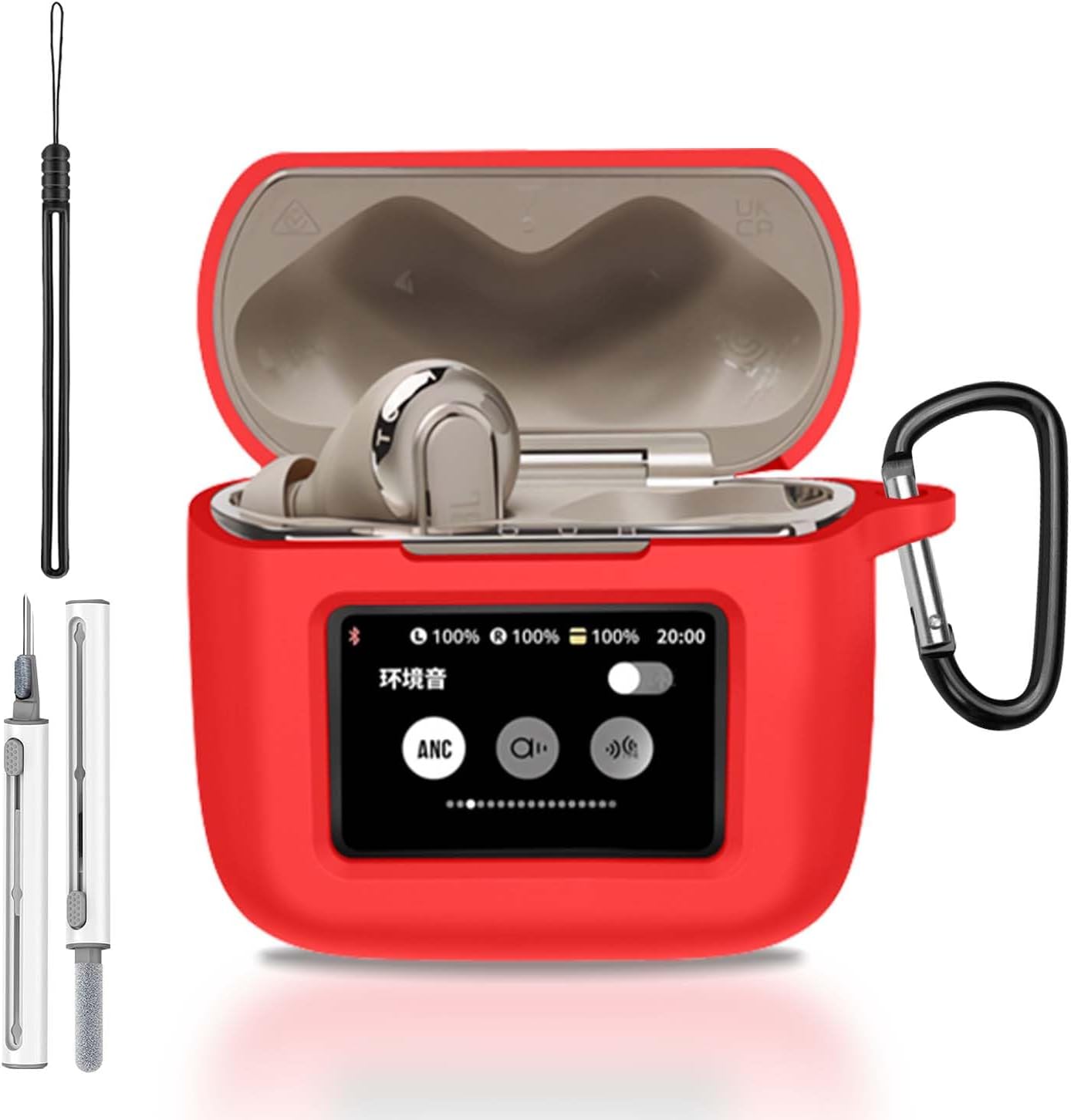 for JBL Tour Pro 3 Case Cover, Protective Silicone Skin Accessories with Keychain& Lanyard and Cleaner Kit for JBL Tour Pro 3 Charging Case, Front LED Visible, Red