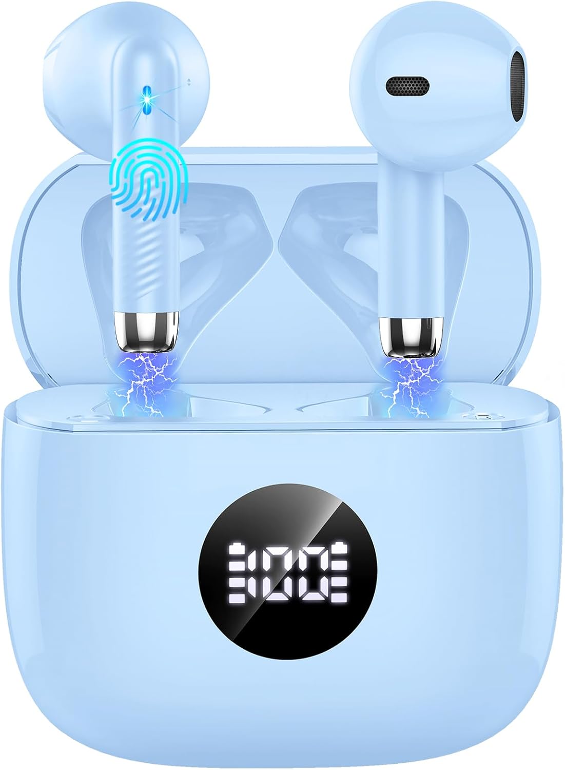 Jxrev Wireless Earbuds, Bluetooth 5.4 Headphones in Ear with 4 ENC Noise Cancelling Mic, 40H Playtime Earphones with HiFi Stereo Deep Bass, Wireless Headphones IP7 Waterproof, USB-C, Sky Blue