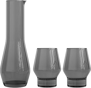 American Atelier 3 Piece Water Set; Carafe and 2 Tumblers; Water Jug; Easy Pour Spout for No Mess Use in Office, Kitchen; 34 oz Pitcher with a 10 oz Tumbler, 4”x 11”H; Gray