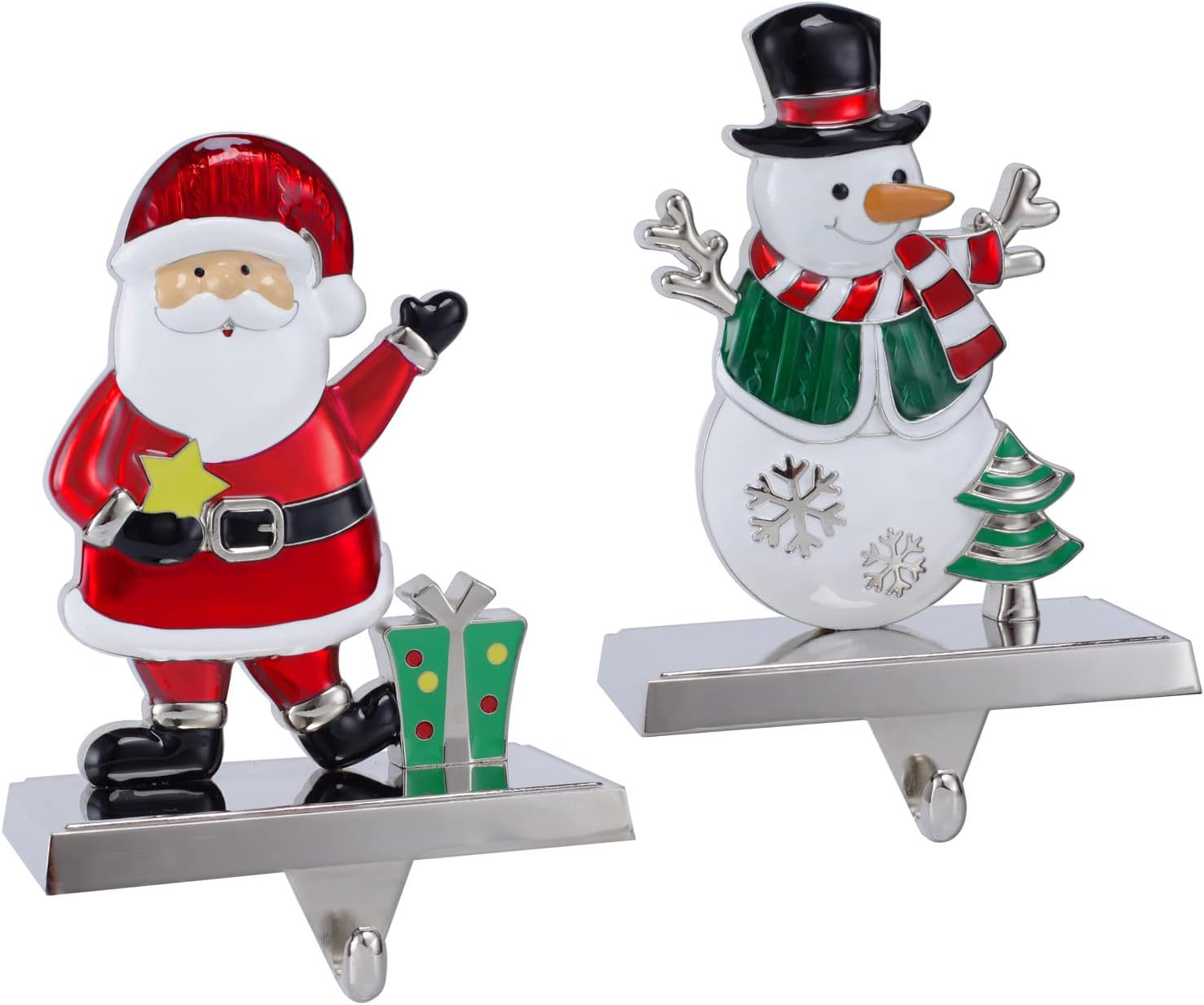 Set of 2 Christmas Stocking Holders for Mantle-Christmas Stocking Hangers for Mantel Xmas Stocking Hooks for Fireplace,Metal Mantle Hooks Shelf Hanger Mantelpiece Decoration (Santa Claus Snowman)