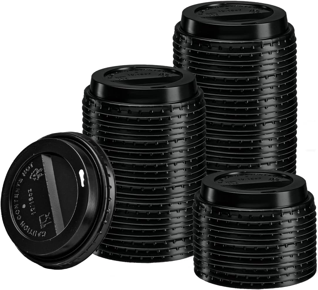 GUSTO Coffee Cup Dome Lids for 10, 12, 16, & 20 oz. [100 Count] Black